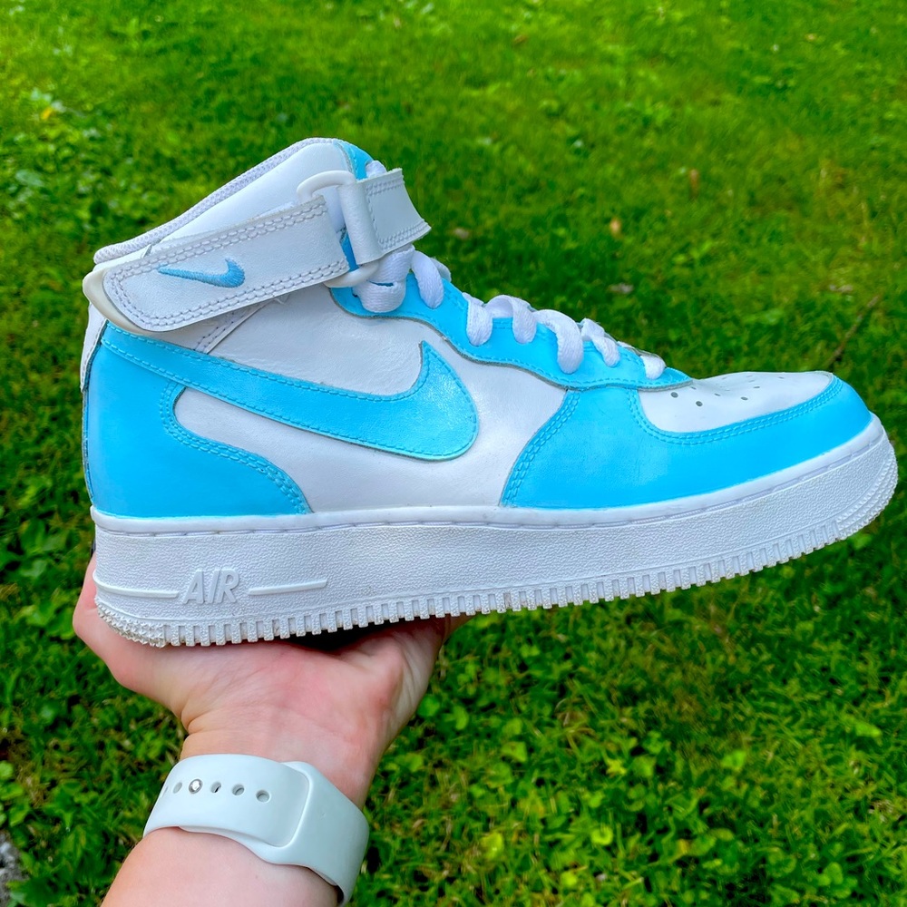 Custom Baby Blue Nike Air Force 1 Mid. Size 7Y